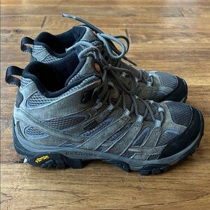 Merrell Moab 2 Mid Waterproof Hiking Boots Granite Tan Gray Women’s Size 8.5